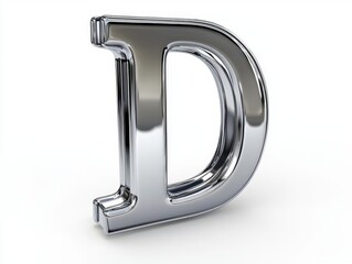 Shiny chrome letter D, isolated on white background.