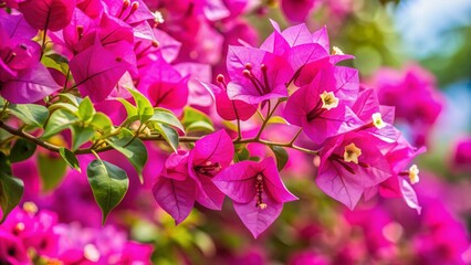 Vibrant pink Bougainvillea spectabilis blooms against a soft background, showcasing delicate petals and intricate details, perfect for wallpaper or backgrounds.