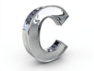 Shiny silver letter C isolated on white background.
