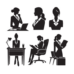 Secretary silhouette vector illustration set