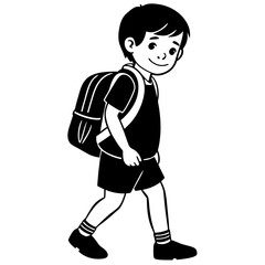 child going back to school isolated on white, child going back to school vector illustration, child vector art, Boy with a bag silhouette, education vector icon, child going back to school line art, e