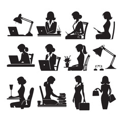 Secretary silhouette vector illustration set