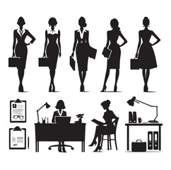 Secretary silhouette vector illustration set