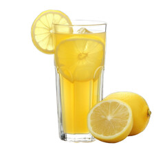 Glass of lemon juice isolated on transparent background cutout PNG