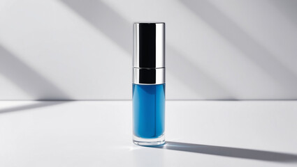 Obraz premium Bottle of blue nail polish in studio setting, still life and product photography 