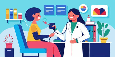 Doctor visit. Check up. Woman doctor and patient. Vector illustration
