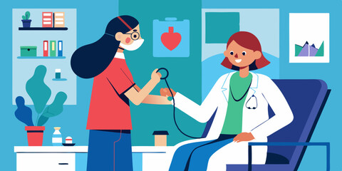 Doctor visit. Check up. Woman doctor and patient. Vector illustration
