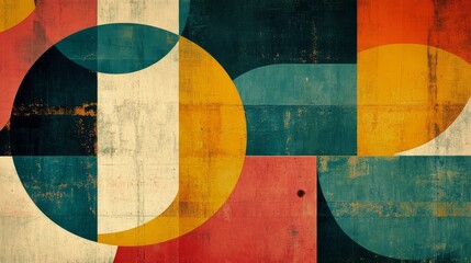 Naklejka premium Bold geometric shapes in a vintage-style abstract composition with strikingly contrasting colors