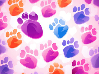 Seamless animal pattern background, cute paw print