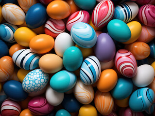 Easter eggs on a colorful background with a lot of colorful eggs