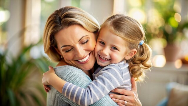 Warmly embracing, a smiling mother holds her adorable adopted child close, radiating love, joy, and gratitude in a tender, heartwarming family moment together.
