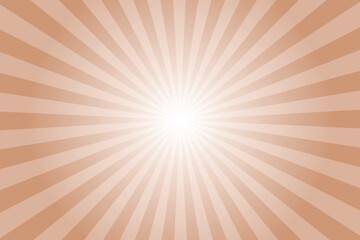 Sunburst background with brown sun ray. Pattern of starburst. Abstract Antique brass brown texture with light of sunburst. Radial beam of sunlight. Retro background with flash. Design of sunbeams.