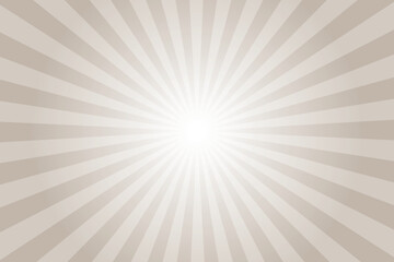 Sunburst background with brown sun ray. Pattern of starburst. Abstract ash gray brown texture with light of sunburst. Radial beam of sunlight. Retro background with flash. Design of sunbeams. Vector.