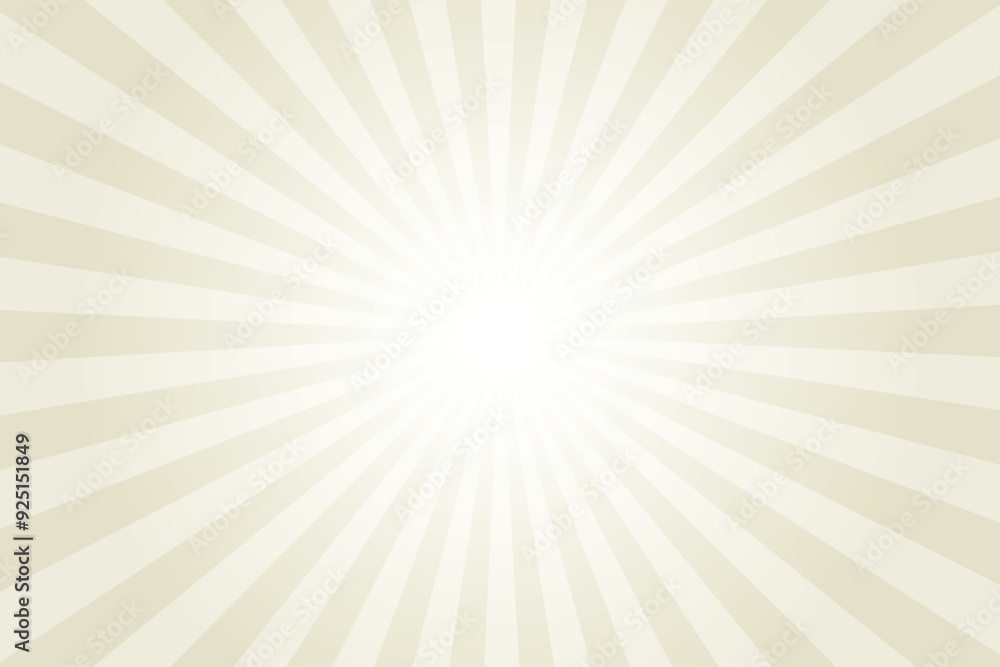 Poster Gray background with white sun ray. Pattern of starburst. Abstract texture with light of sunburst. Radial beam of sunlight. Retro background with flash. Design of sunbeams. Vector.	