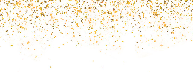 abstract gold glitter particles banner for celebration. Golden sparkle confetti isolated on transparent . Shiny glittering banner. Sparkling magical luxery dust 