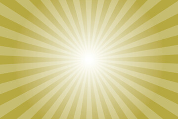 Obraz premium Brass dusky yellow background with white sun ray. Pattern of starburst. Abstract texture with light of sunburst. Radial beam of sunlight. Retro background with flash. Design of sunbeams. Vector.