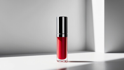 Bottle of red nail polish in studio setting, still life and product photography 
