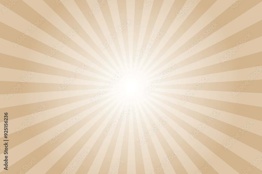 Poster Sunburst background with brown sun ray. Pattern of starburst. Abstract tan brown texture with light of sunburst. Radial beam of sunlight. Retro background with flash. Design of sunbeams. Vector.