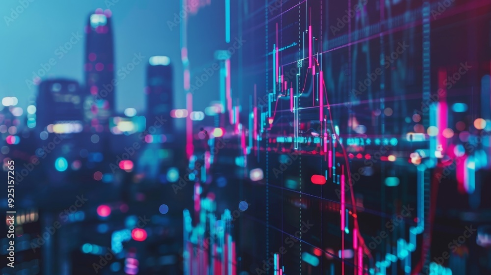 Poster graphs of stock exchanges, profit and loss from businesses, and online monitoring of the world econo