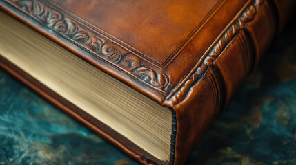Craftsmanship of leather bookbinding, highlighting traditional bookmaking techniques