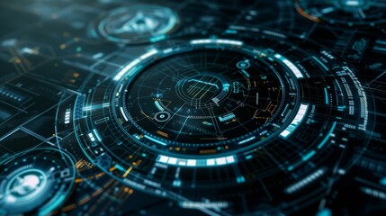 A circle shaped head up display interface target pointer for a futuristic cyber technology concept that incorporates a dark and grainy texture