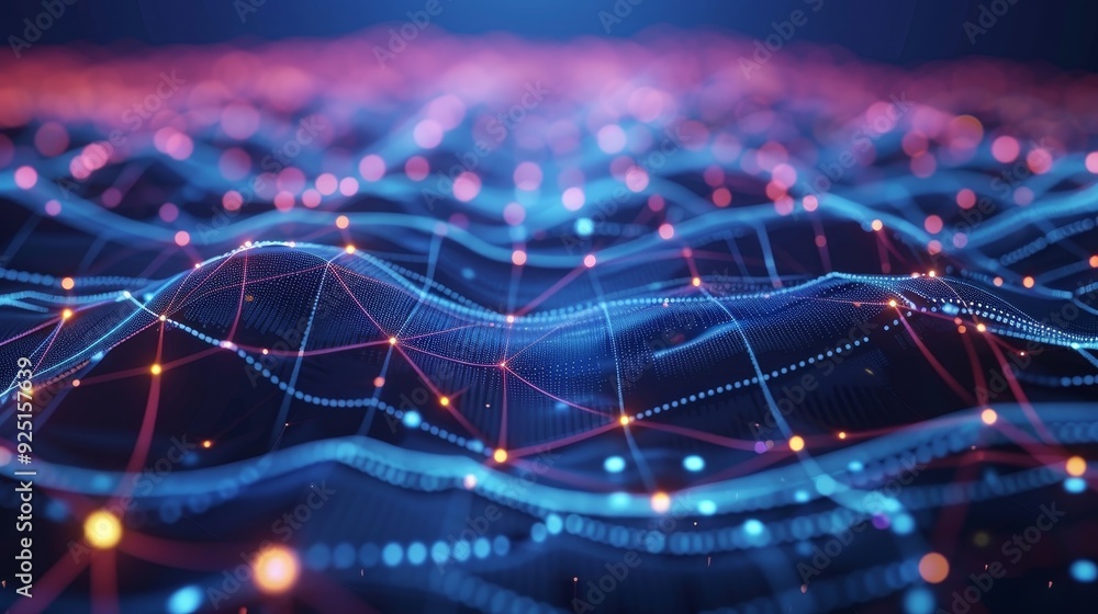 Poster A 3D rendering of abstract data from a digital network