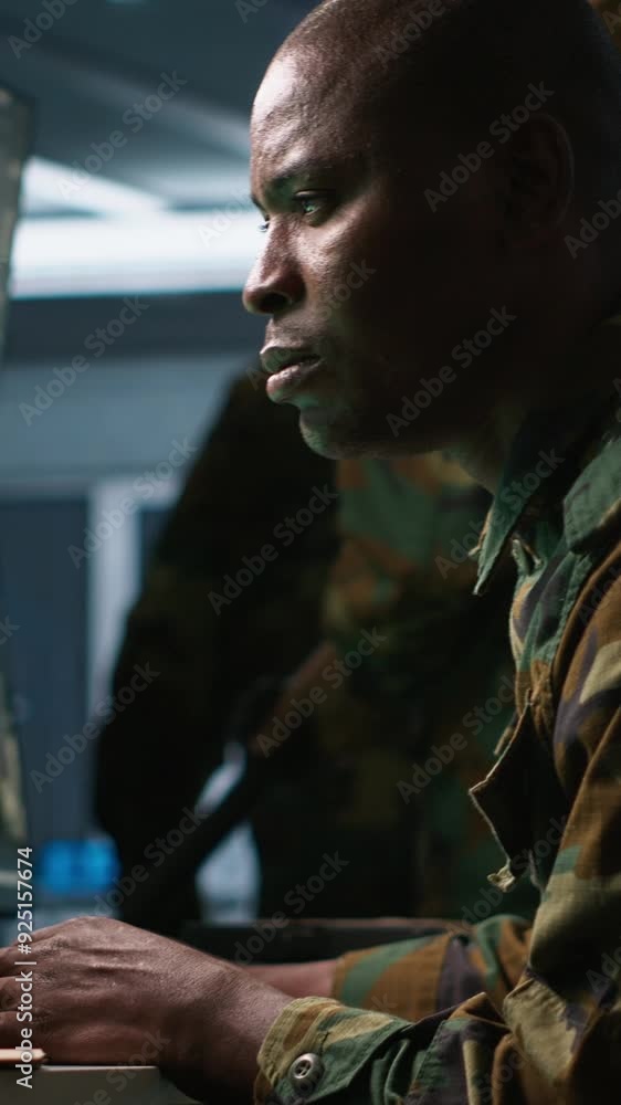 Aufkleber vertical video army software developer employing ai tech in military planning and decision making. a