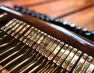 Vintage typewriter metal typebars details