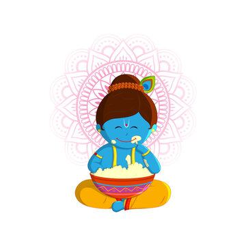 blue krishna eating butter, mandala background clip art preview