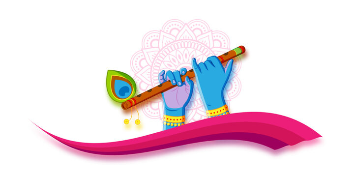 Vector illustration of flute in Krishna hands transparent background - Powered by Adobe