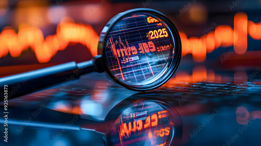 Poster digital dashboard display with real time market data visualization including graphs charts and finan