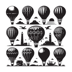 Set of air balloon silhouette vector illustration