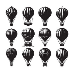 Naklejka premium Set of air balloon silhouette vector illustration