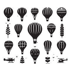 Set of air balloon silhouette vector illustration