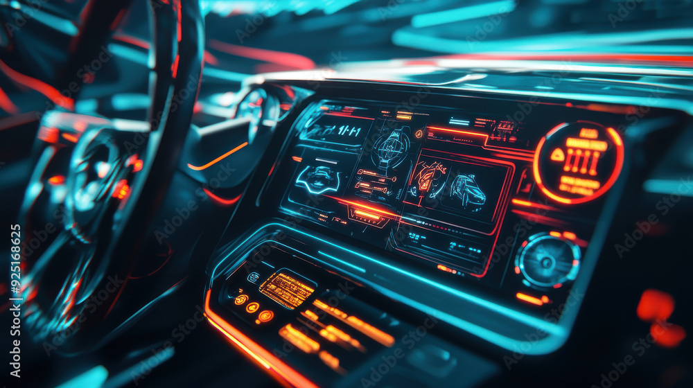 Poster digital dashboard and control interface of a futuristic concept car