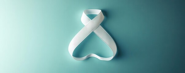 Minimalist design of a white ribbon forming a lung shape, elegant and strong, representing lung cancer awareness, Lung Cancer Symbol, Awareness initiative