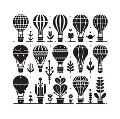 Set of air balloon silhouette vector illustration