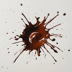 A dynamic splash of chocolate shaped like a starburst, with sharp edges and droplets radiating outward against a plain white backdrop.