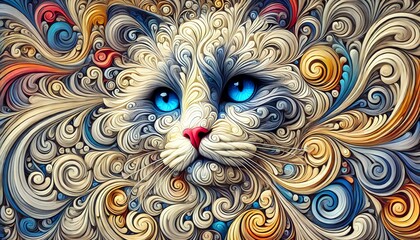 An abstract depiction of a ragdoll cat's face