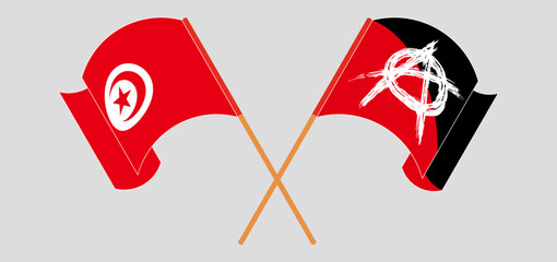 Crossed and waving flags of Tunisia and Anarchy