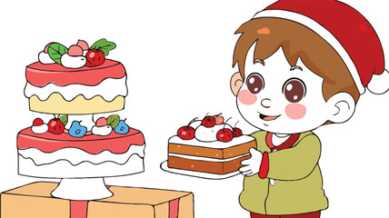 coloring page simple drawing of cartoon character in the cake shop, coloring book 