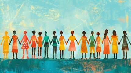 Illustration of Multicultural Unity and Teamwork with Diverse Group Holding Hands in Harmony
