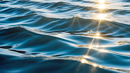 Water wave pattern in color ,the water surface in the river ripples, waves   in the sunlight during sunset