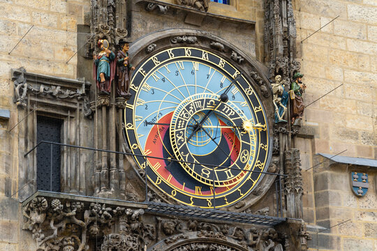 Prague astronomical clock on Old Town Hall in Prague, Czech Republic. The Prague astronomical clock is a medieval astronomical clock.  

