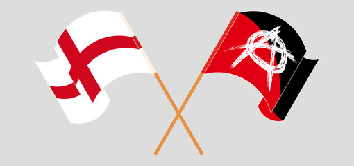 Crossed and waving flags of England and Anarchy