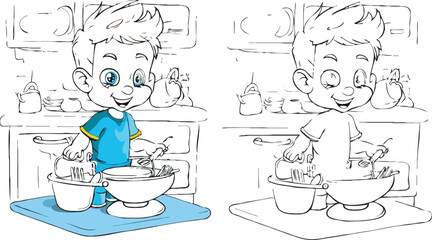 coloring page simple drawing of cartoon character in the cake shop, coloring book 
