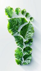 Eco-friendly concept with leaves forming a green footprint shape on white background