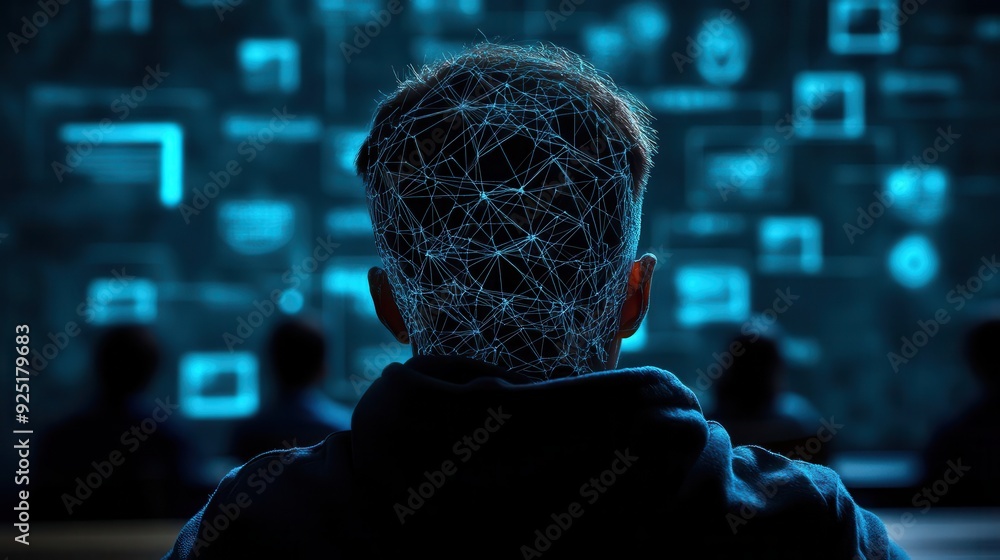 Poster ai-driven learning platforms : futuristic classroom interface with students interacting
