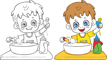 coloring page simple drawing of cartoon character in the cake shop, coloring book 