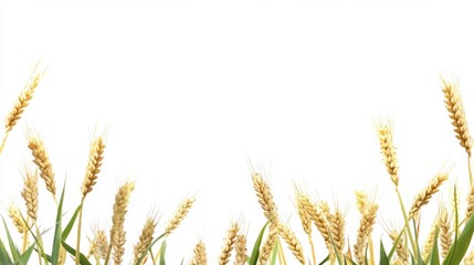 Harvest Harmony - Rice Plants and Wheat Frame in a Lush Arrangement Isolated on White.